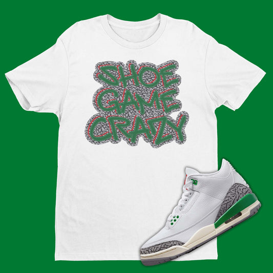 Graffiti style air jordan 3 lucky green matching t-shirt in white