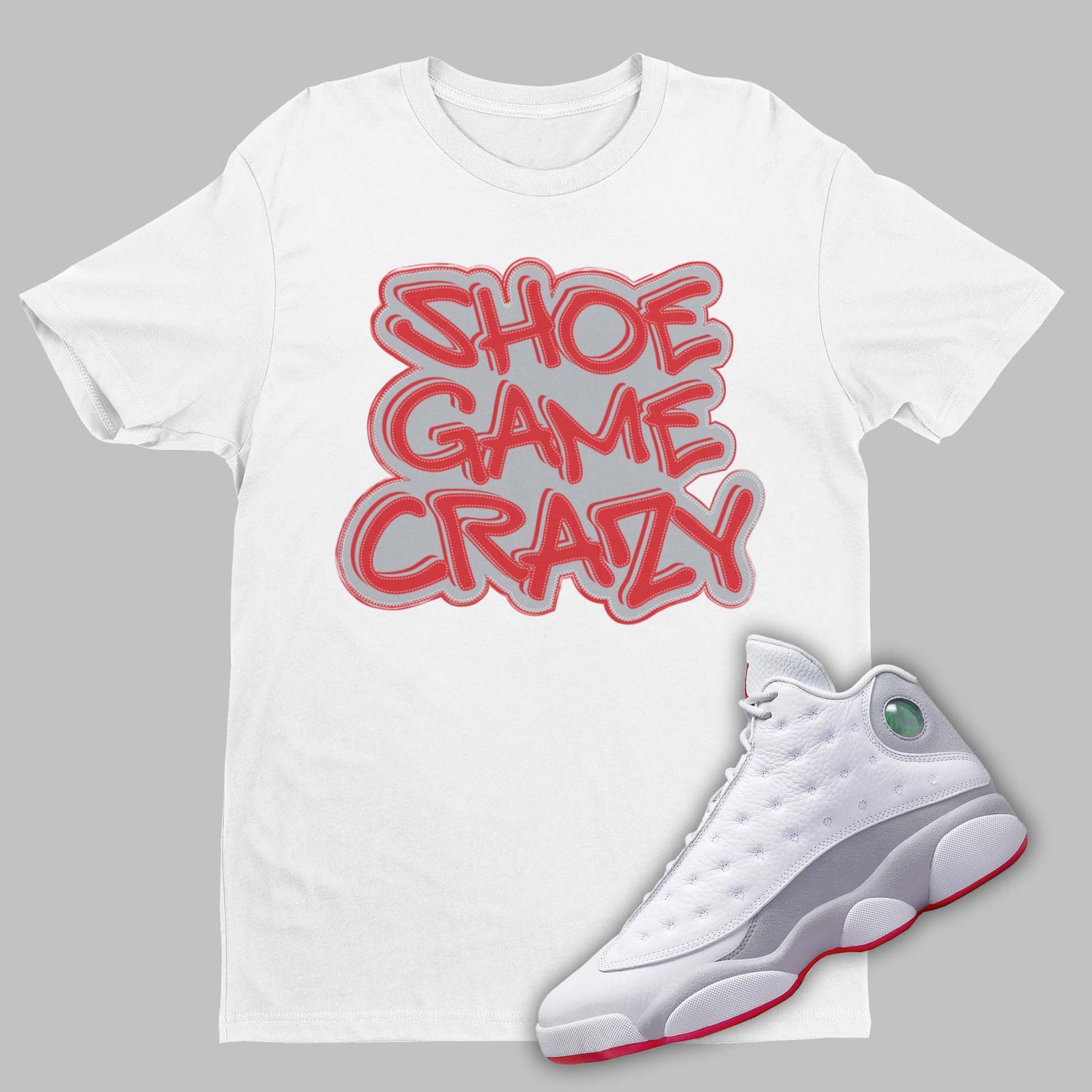 Shoe Game Crazy Air Jordan 13 Wolf Grey Matching T-Shirt from SNKADX