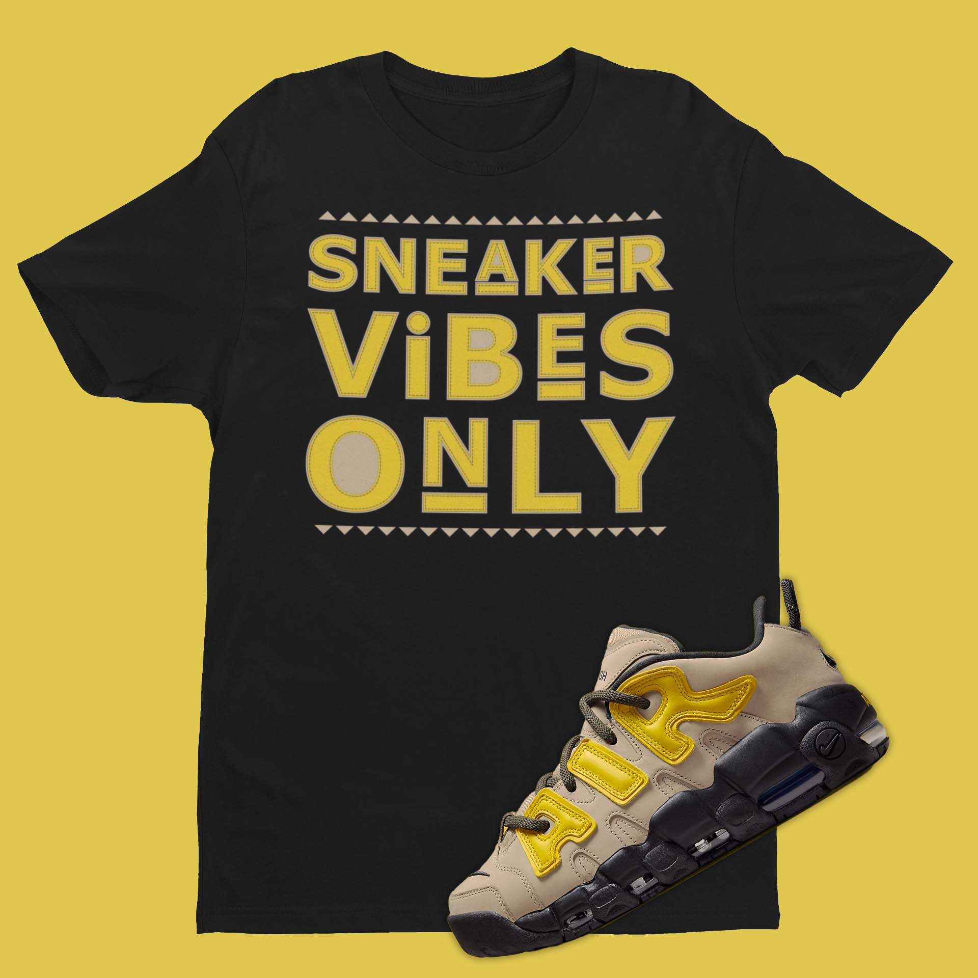 Nike Air More Uptempo Ambush Limestone Matching T-Shirt in black from SNKADX with 'sneaker vibes only' in the front