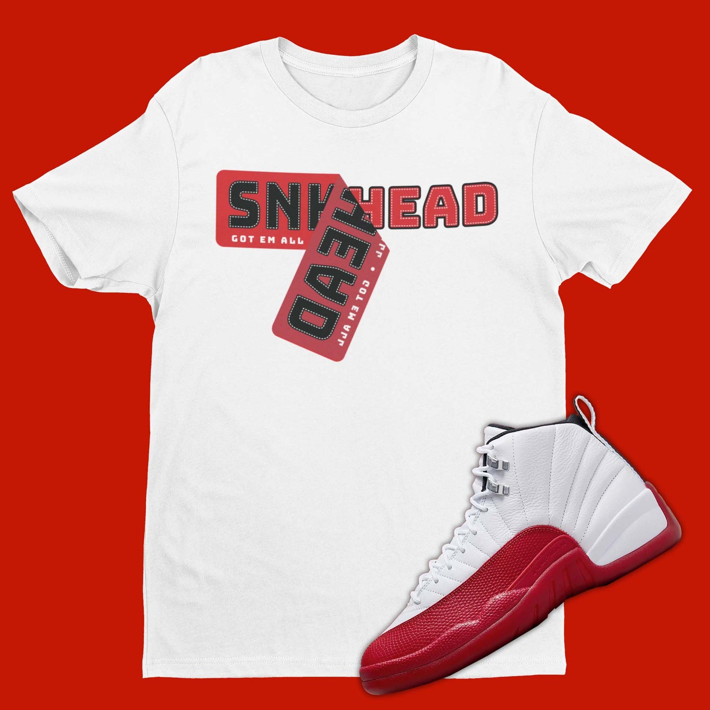 Sneaker Sticker Air Jordan 12 Cherry Matching T-Shirt from SNKADX