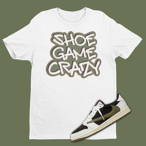 Travis Scott Air Jordan 1 Low Olive DZ4137-106 Matching Shirt in white