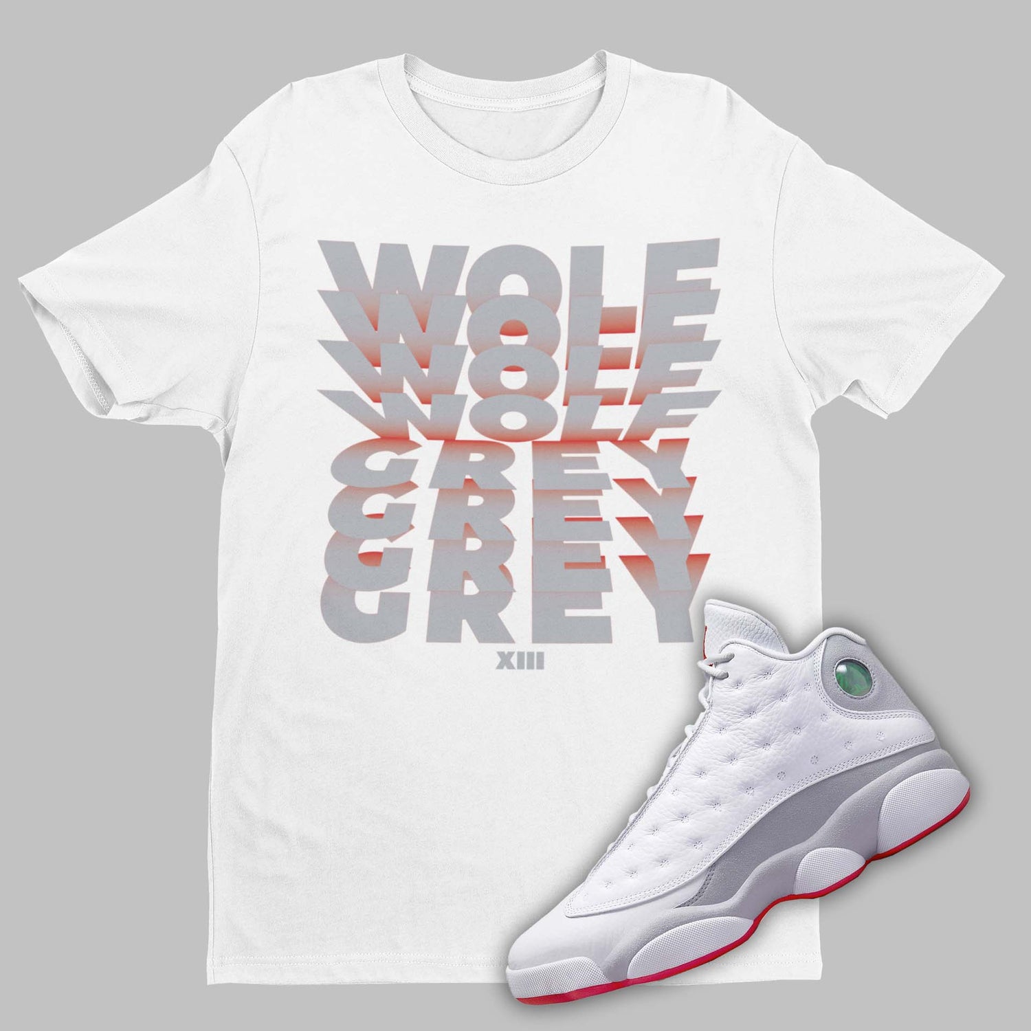 Wolf Grey Burst Air Jordan 13 Wolf Grey Matching T-Shirt from SNKADX