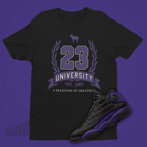 Black and Purple 23 University Shirt to Match Air Jordan 13 Court Purple
