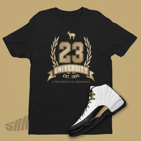 23 University Crest in Gold on Black Shirt