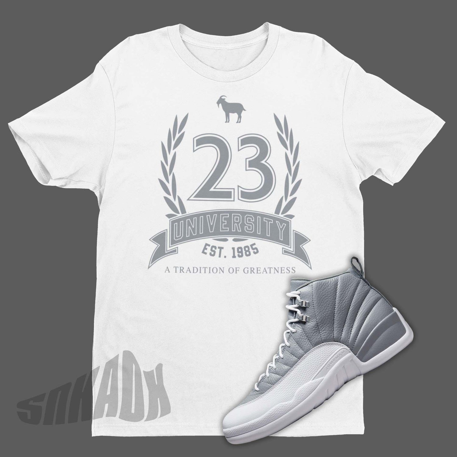 23 University White Shirt To Match Air Jordan 12 Stealth