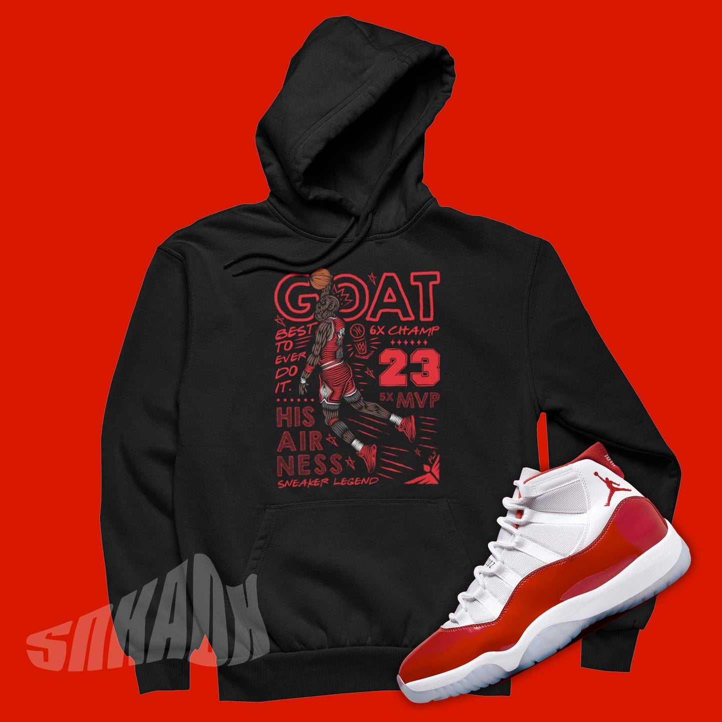 black GOAT Hoodie To Match Air Jordan 11 Cherry