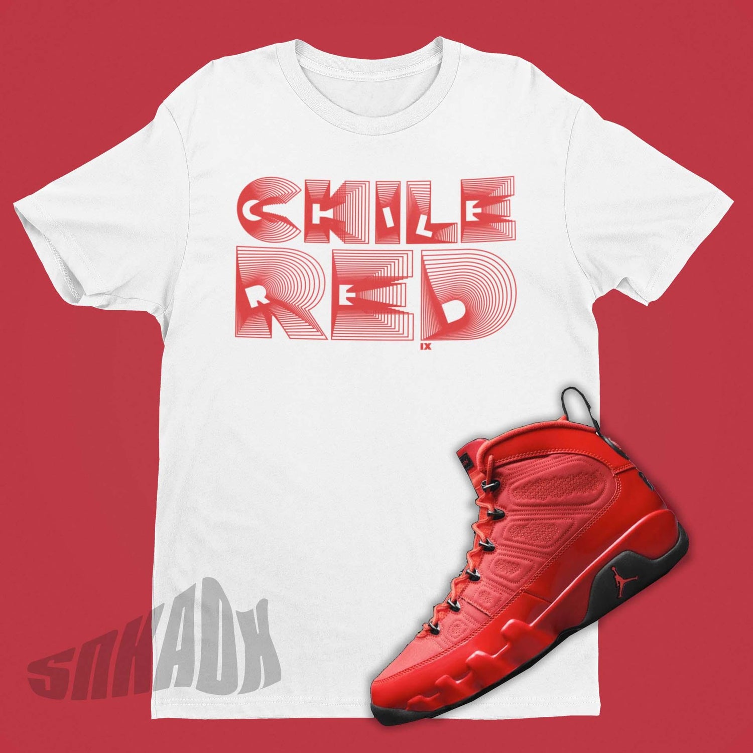 Chile Red Spiral Shirt To Match Air Jordan 9 Chile Red - SNKADX