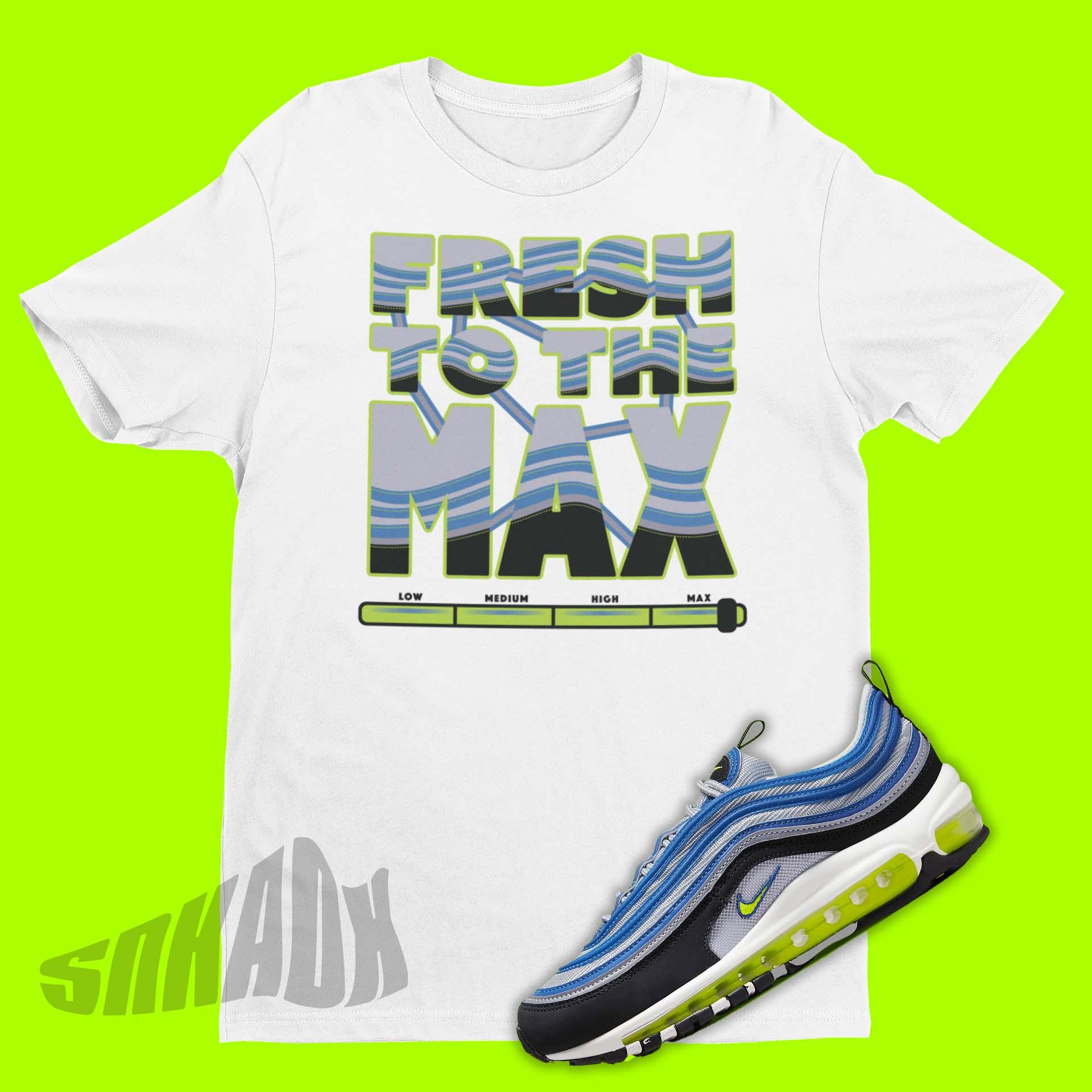 White Shirt To Match Nike Air Max 97 OG Atlantic Blue Voltage Yellow