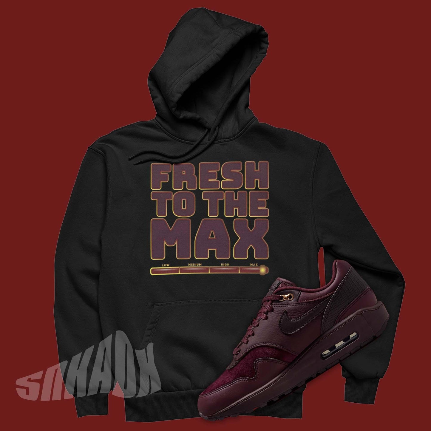 Nike Air Max 1 Burgundy Crush black hoodie