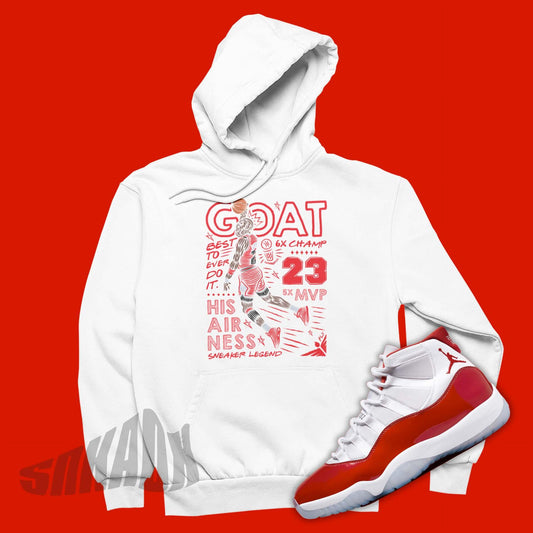 white GOAT Hoodie To Match Air Jordan 11 Cherry