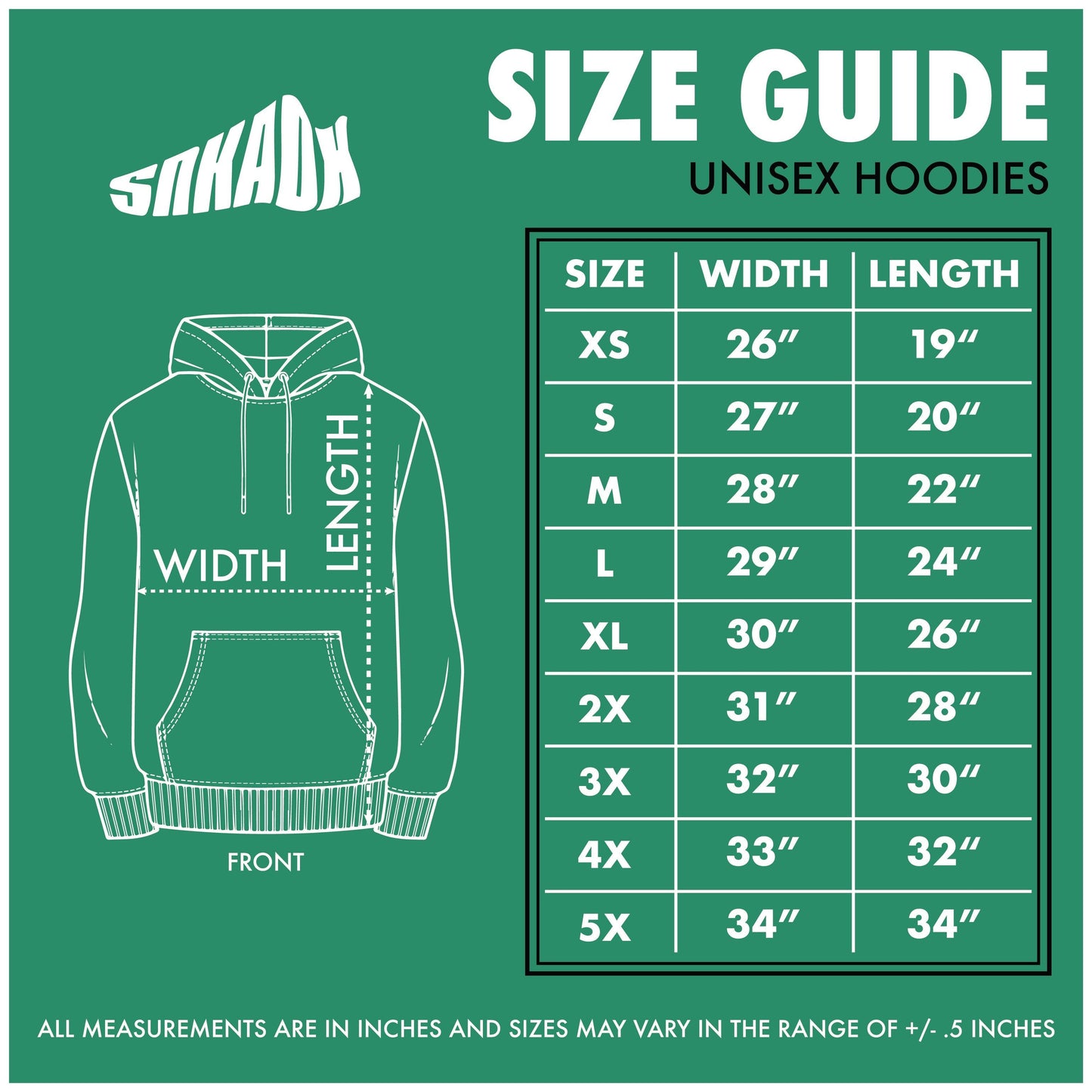 sweatshirt size chart