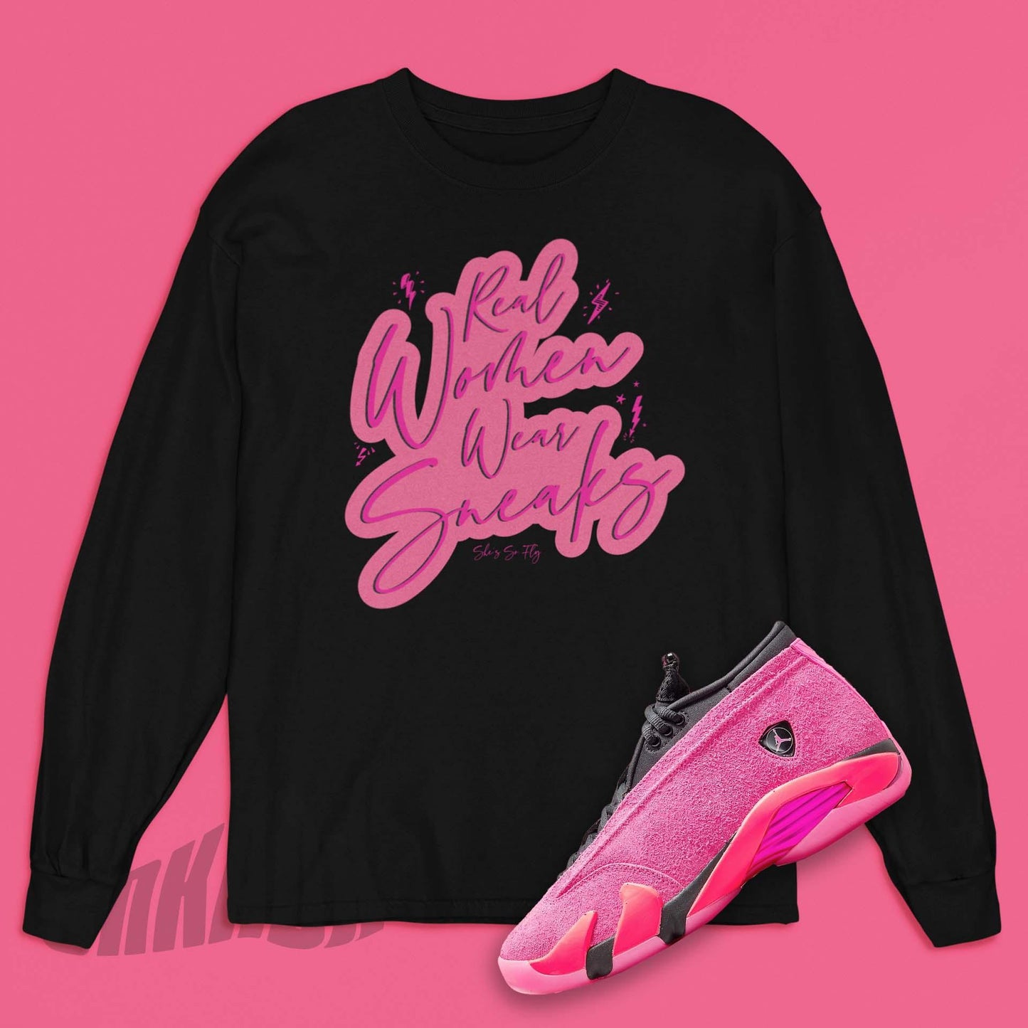Real Women Wear Sneakers Long Sleeve Pink and Black shirt