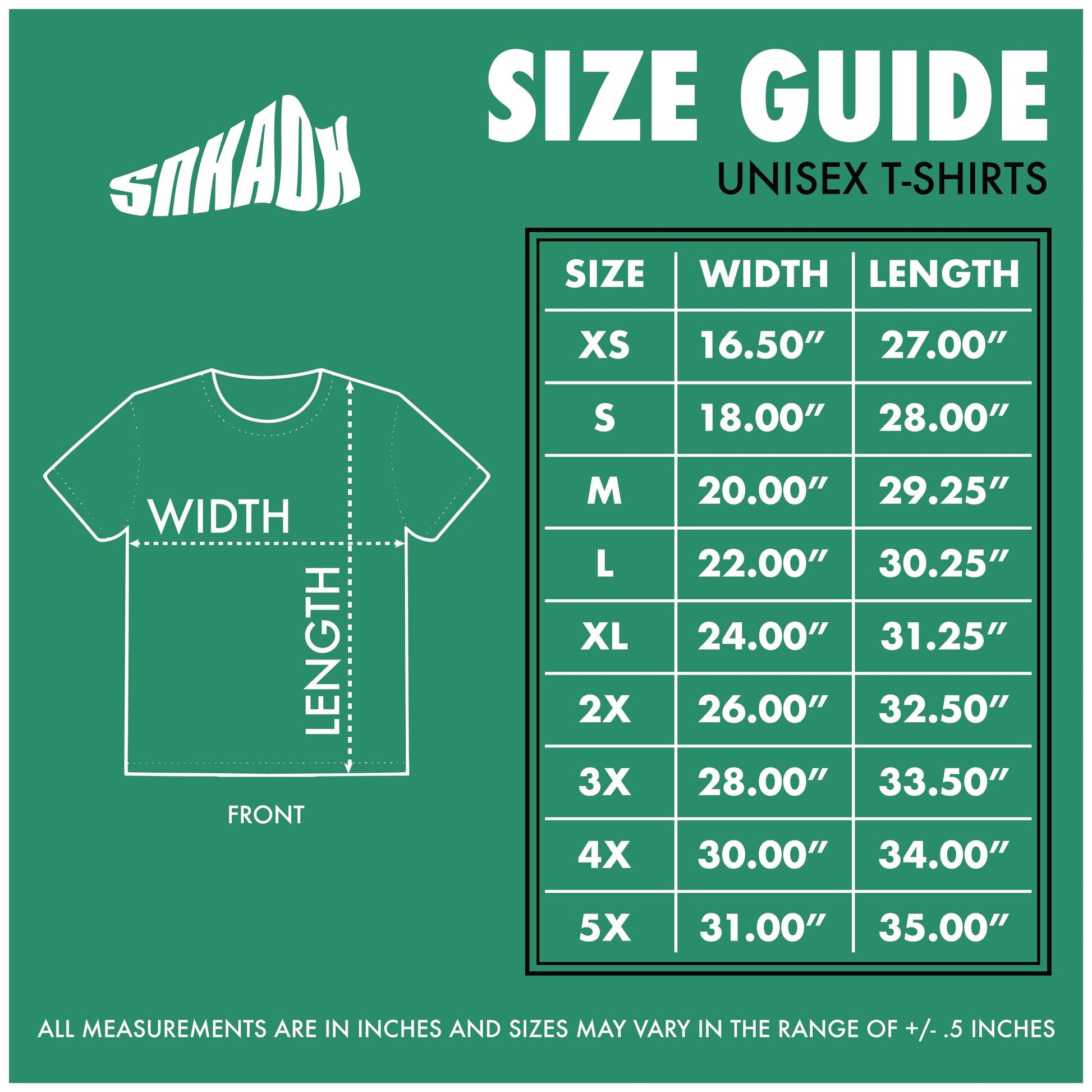 tee shirt size chart