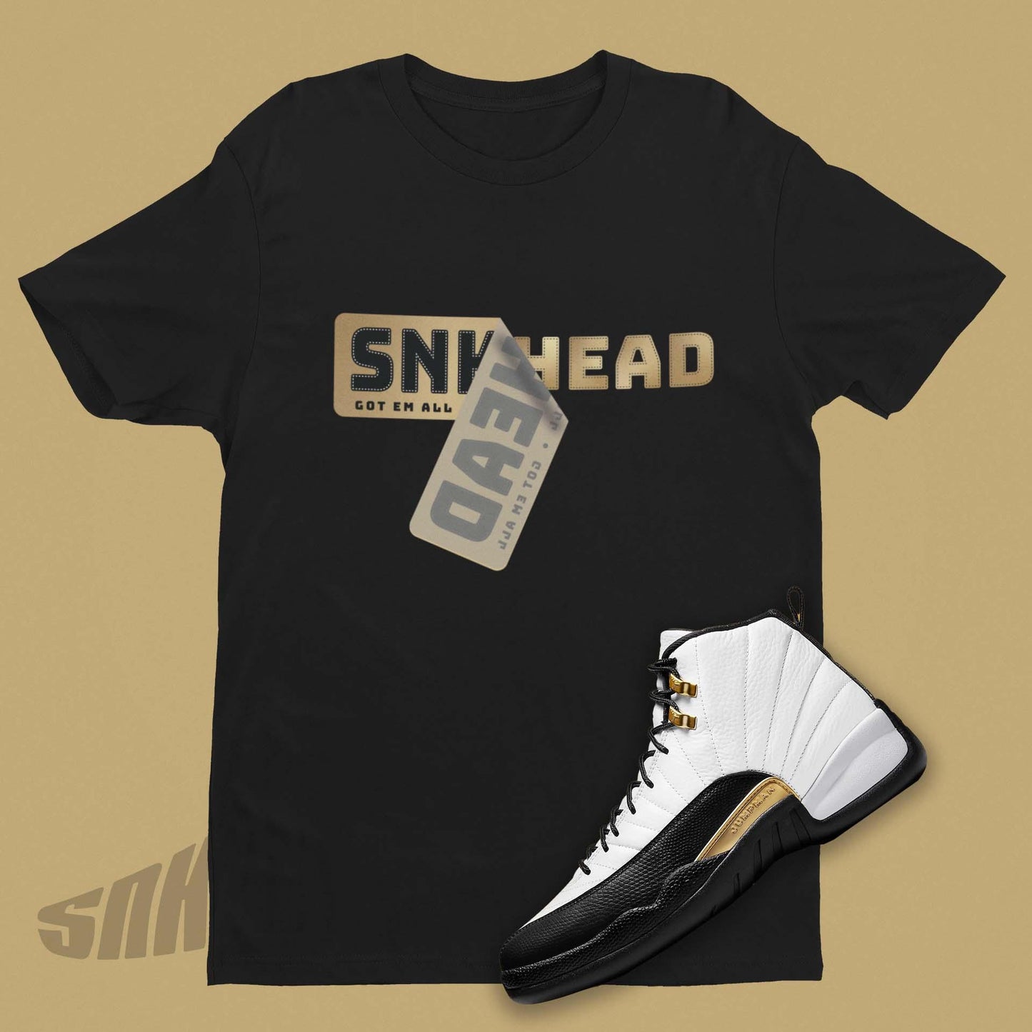 Sneakerhead Sticker in Gold on Black shirt