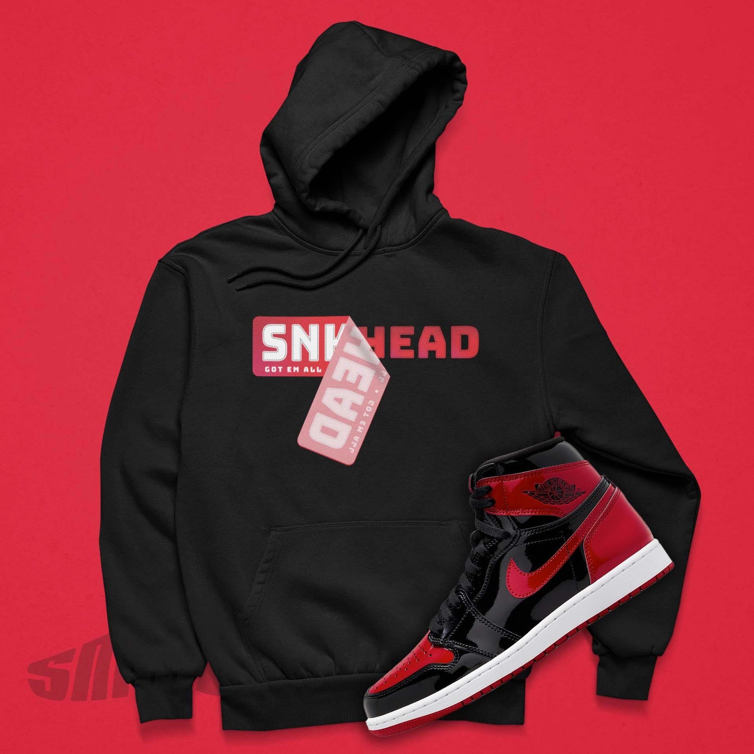 Sneakerhead Sticker Hoodie to match Jordan 1 Patent Bred