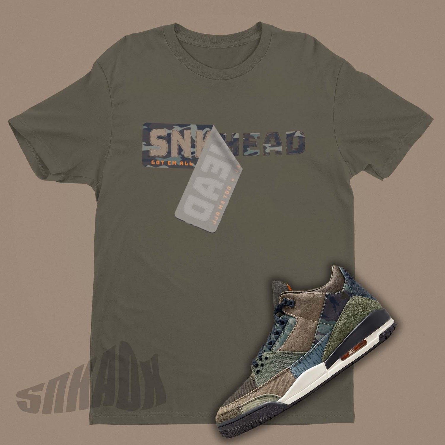 Sneakerhead Sticker Army Green Shirr To Match Air Jordan 3 Patchwork Camo