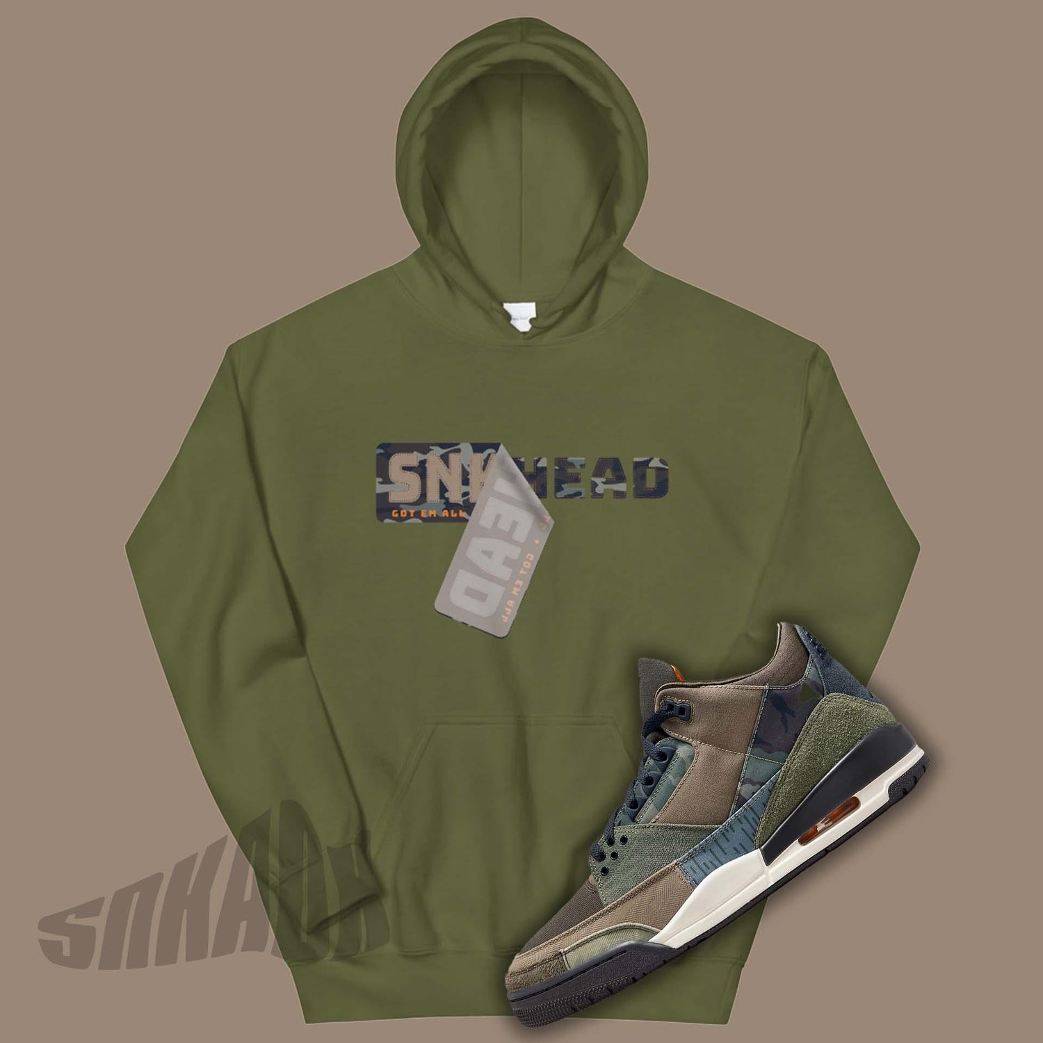 Army Green Hoodie With Sneakerhead To Match Air Jordan 3 Patchwork