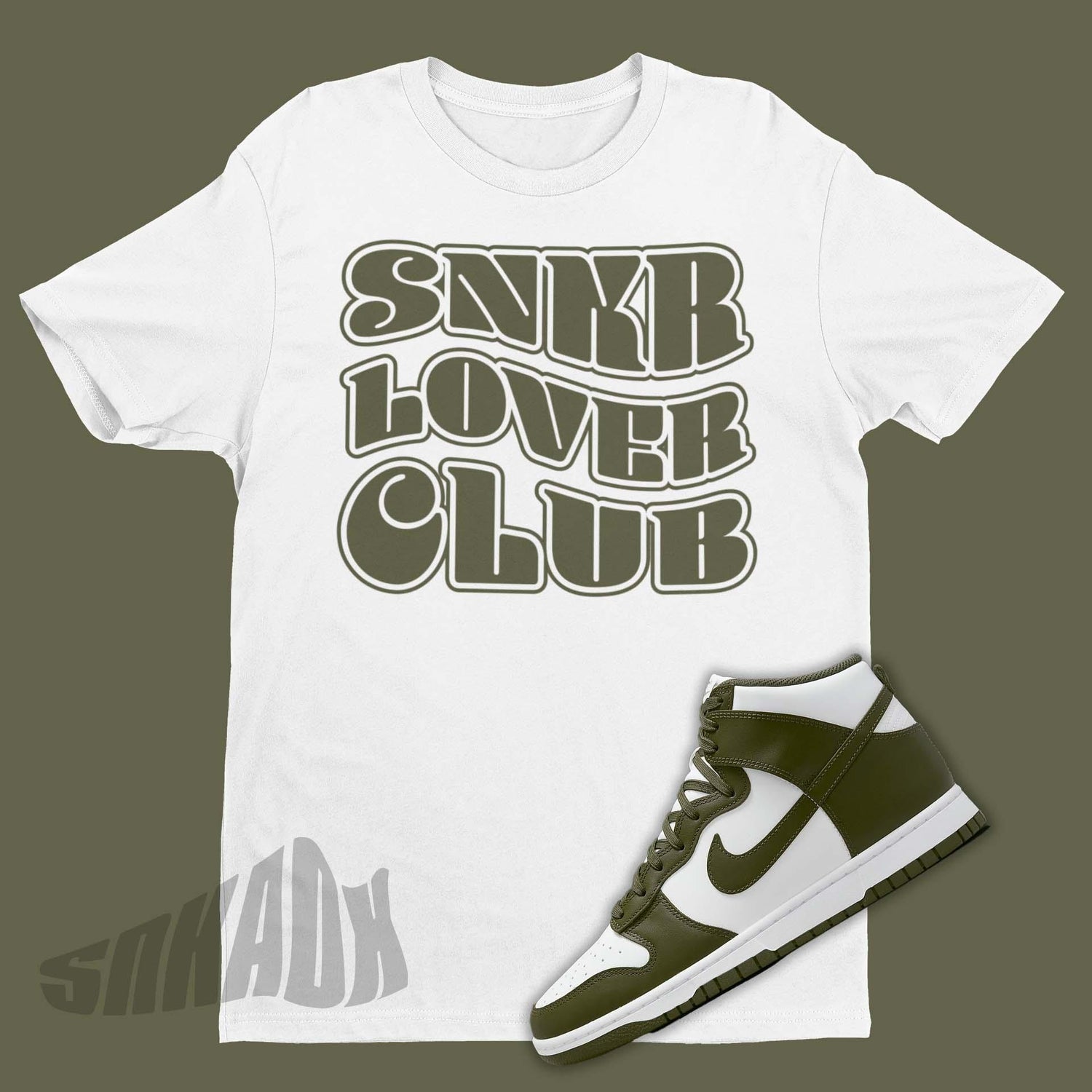 Snkr Lover Club Wavy Font Shirt To Match Nike Dunk High Cargo Khaki