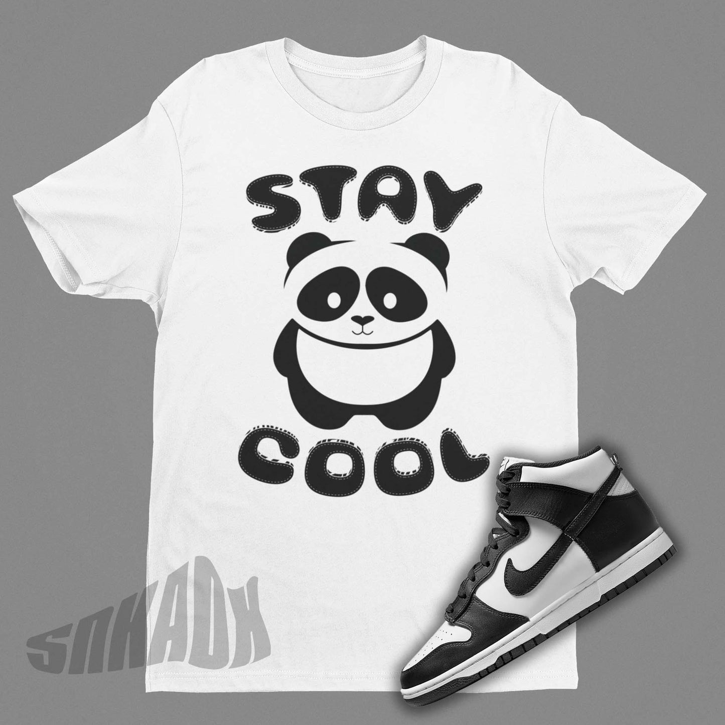 Panda Bear on white t-shirt matching Nike Dunk Panda