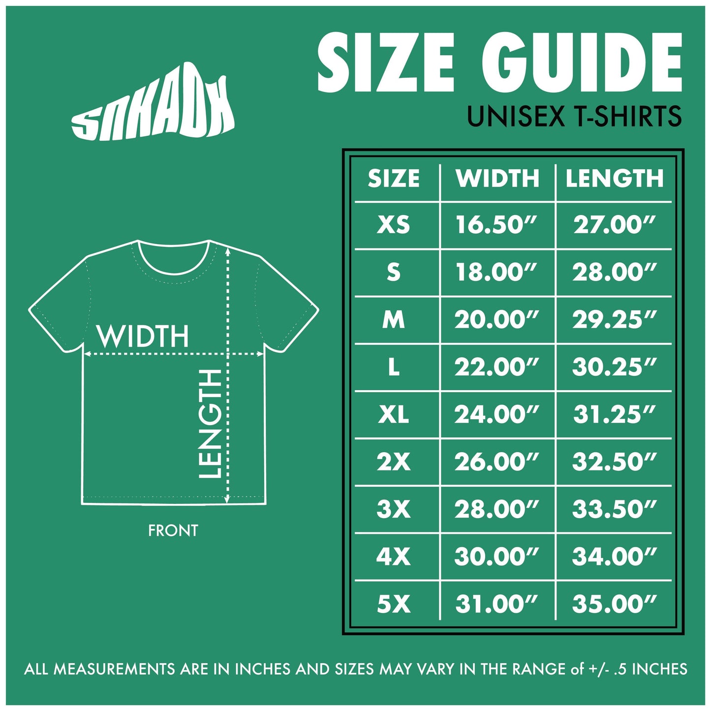 T-Shirt Size Chart