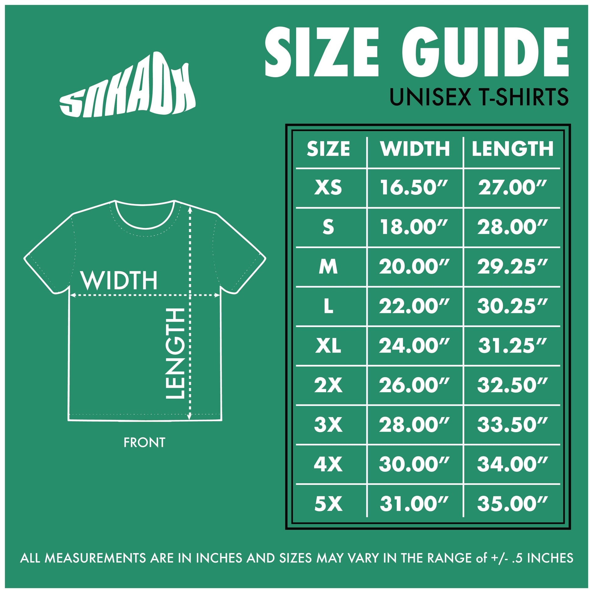 T-Shirt Size Chart