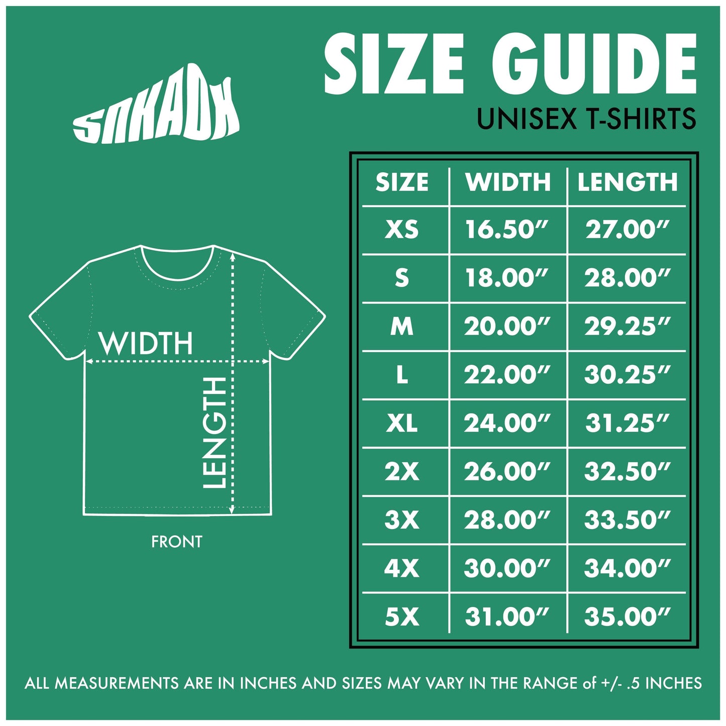 Unisex T-Shirt Size Guide