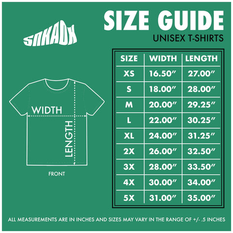 Size Guide For Unisex T-Shirts