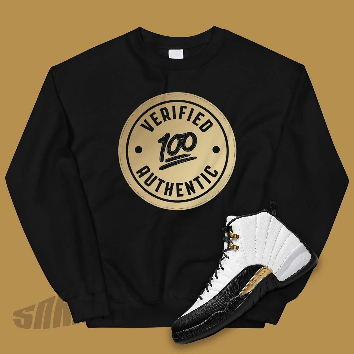 Verified Authentic In Gold on Black Sweatshirt match Air Jordan 12 Royalty Taxi