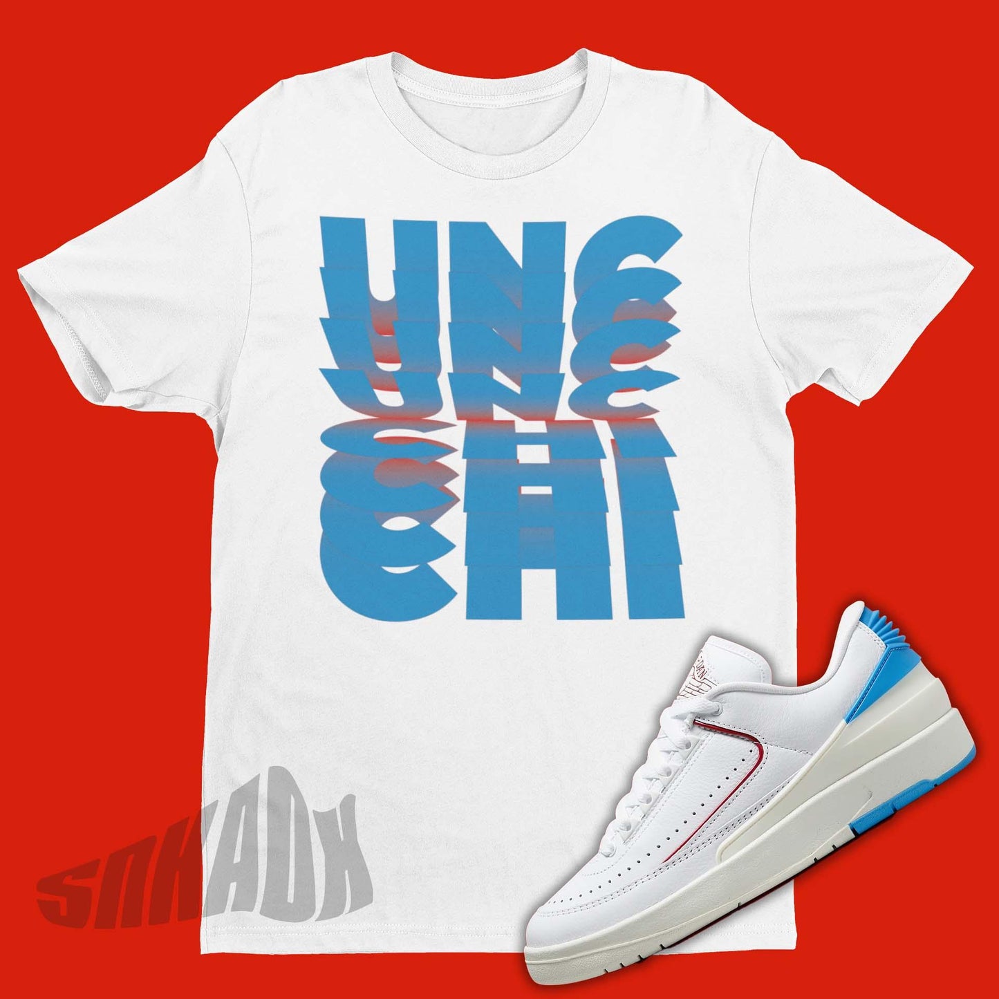 UNC CHI Stacked Air Jordan 2 UNC To Chi Sneaker Matching Shirt