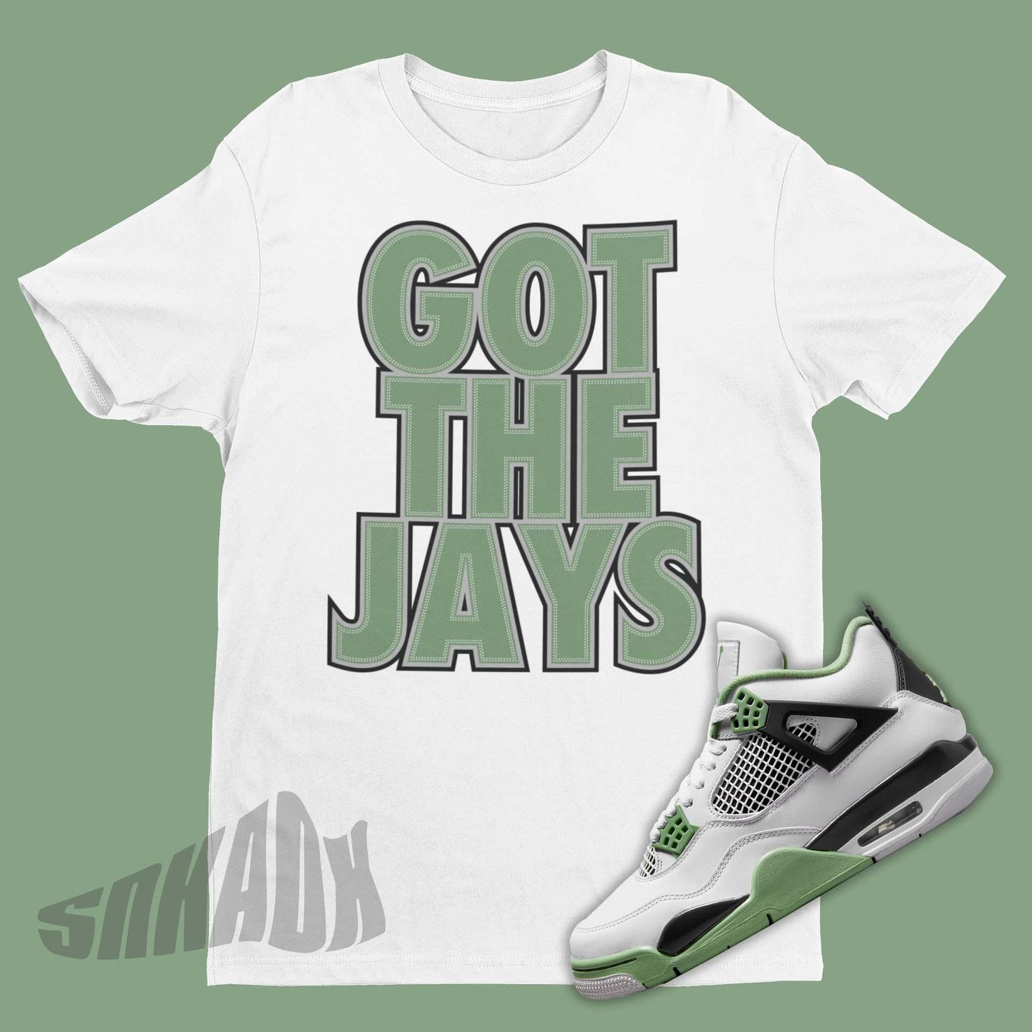 Air Jordan 4 Oil Green Seafoam matching shirt