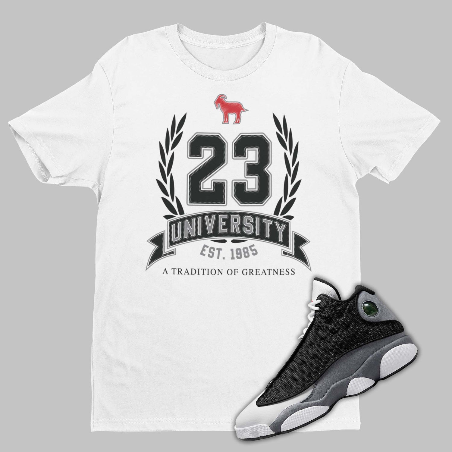 23 University Jordan 13 Black Flint Matching Shirt for sneakerheads