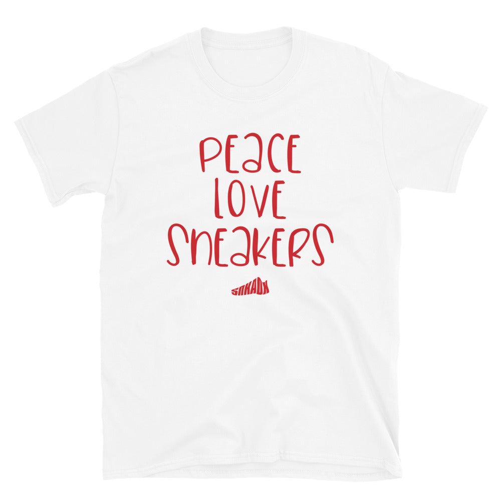 Peace Love Sneakers Shirt To Match Nike Dunk High University Red - SNKADX